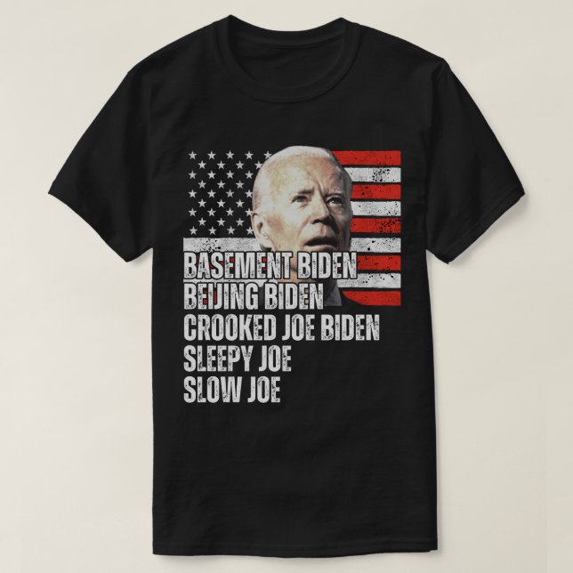 Camiseta Apelidos de galhardetes para Biden (Frente do Design)