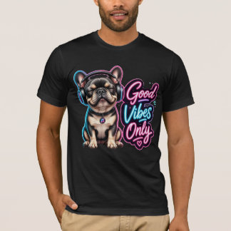 Camiseta Apenas Boas Vibrações French Bulldog Tipografia Ne