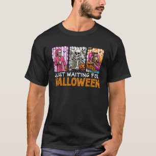 Camiseta Apenas Esperando Pelo Halloween Esqueleto Assustad