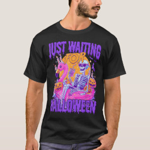Camiseta Apenas Esperando Pelo Halloween Esqueleto Assustad