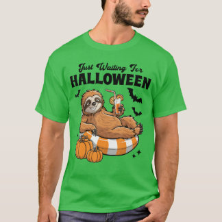 Camiseta Apenas Esperando Pelo Halloween Fofa Preguiça Preg