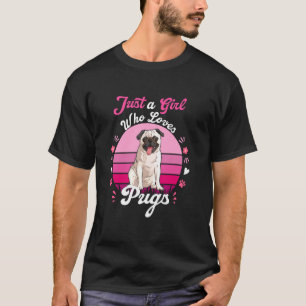 Camiseta Apenas Garota Que Ama Pug Branco Rosa Vintage Aman