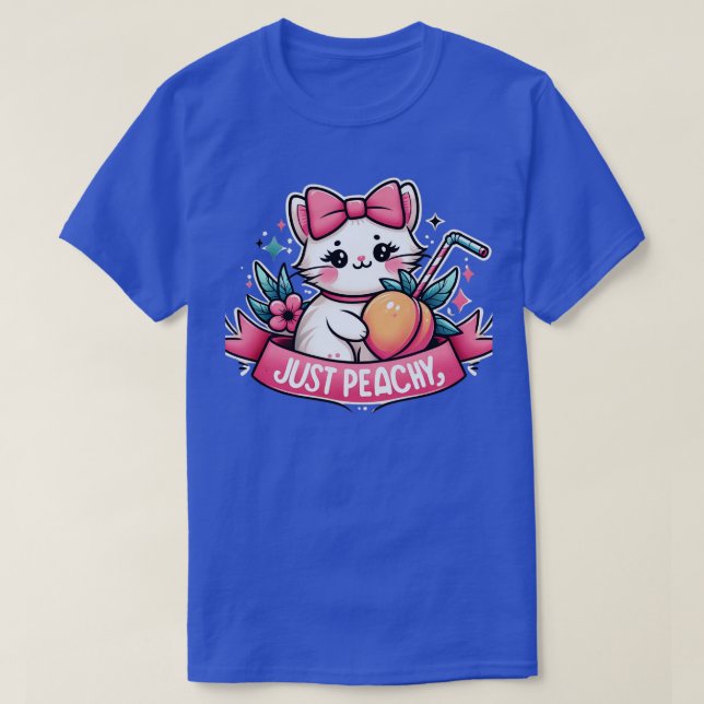 Camiseta Apenas Peachy Retro cat Pega Fruta de Verão (Frente do Design)