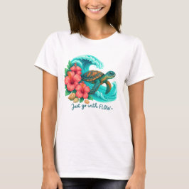 CAMISETA APENAS SIGA O FLUXO TARTARUGA ONDAS FLORES