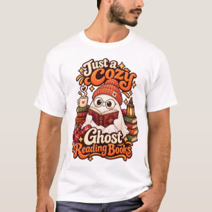Camiseta Apenas um Fantasma Aconchegante Lendo Livros Hallo