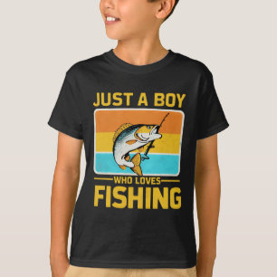 Camiseta Apenas um garoto que ama pesca engraçado B Peixe P