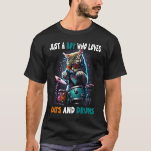 Camiseta Apenas um menino que ama gatos e tambores Gato fof