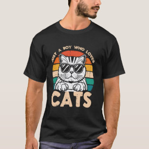 Camiseta Apenas um menino que ama gatos Retro gatinho Menin