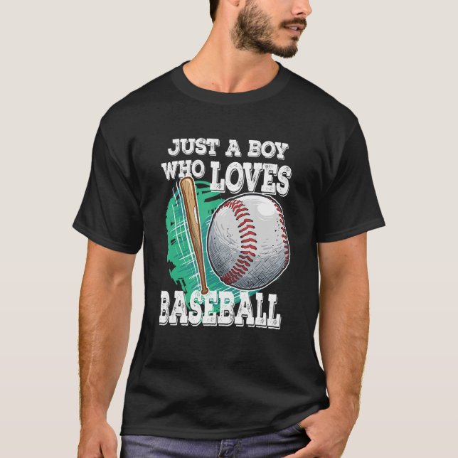 Camiseta Apenas Um Menino Que Ama Jogador De Beisebol (Frente)