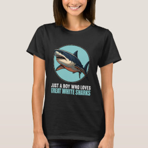 Camiseta Apenas um Menino que Ama os Grandes Tubarões Branc