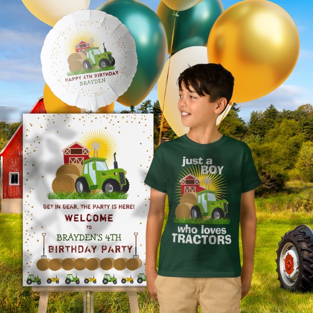 Camiseta Apenas Um Menino Que Ama Os Tratores Fazenda Anive (Just A Boy Who Loves Tractors Farm Birthday Boy T-Shirt)