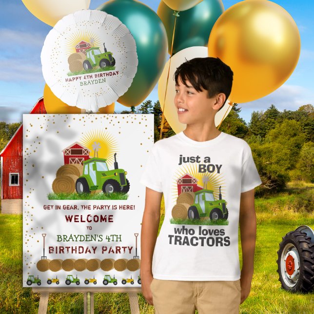 Camiseta Apenas Um Menino Que Ama Os Tratores Fazenda Anive (Just A Boy Who Loves Tractors Farm Birthday Boy T-Shirt)