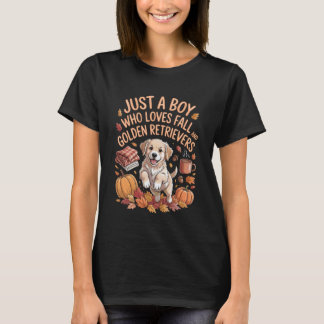 Camiseta Apenas um Menino que Ama Outono e Golden Retriever