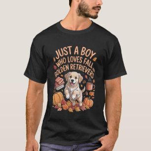 Camiseta Apenas um Menino que Ama Outono e Golden Retriever