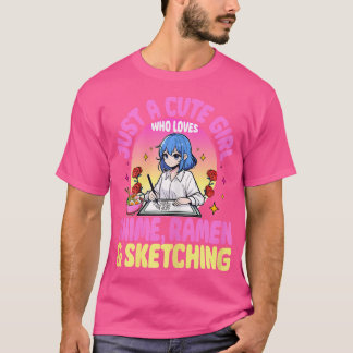 Camiseta Apenas Uma Garota Bonita Que Adora Esboçar Anime R