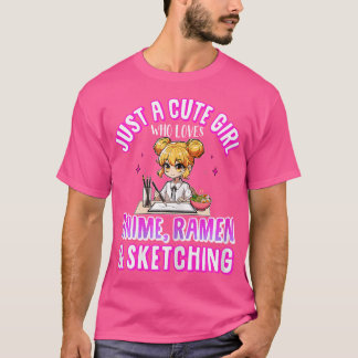 Camiseta Apenas Uma Garota Bonita Que Ama Anime Ramen E Ske