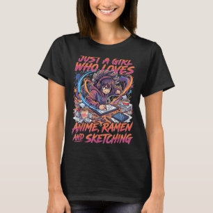 Camiseta Apenas Uma Garota Que Ama Anime Ramen E Desenhar M