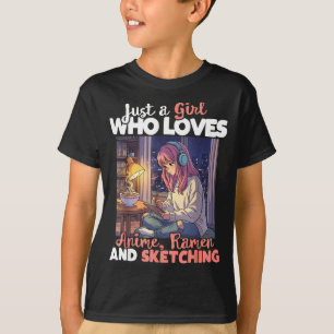 Camiseta Apenas Uma Garota Que Ama Anime Ramen E Desenhar M