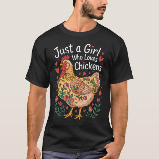 Camiseta Apenas Uma Garota Que Ama Frango Flores Fazenda Fr