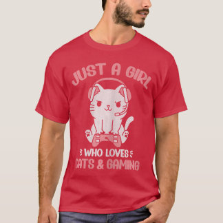 Camiseta Apenas Uma Garota Que Ama Gatos E Jogos Fofa Gamer