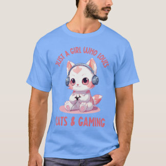 Camiseta Apenas uma garota que ama gatos e jogos fofo Kawai