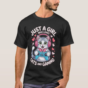 Camiseta Apenas Uma Garota Que Ama Gatos E Jogos Gamer Feli