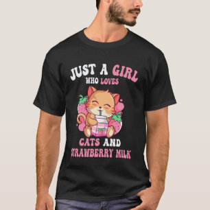 Camiseta Apenas Uma Garota Que Ama Gatos e Leite de Morango