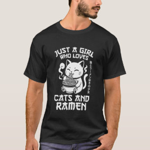 Camiseta Apenas Uma Garota Que Ama Gatos e Ramen Fofo Kawai