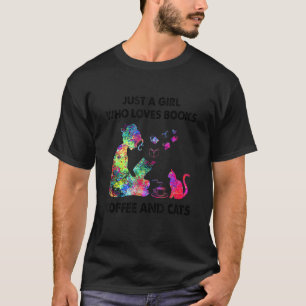 Camiseta Apenas Uma Garota Que Ama Livros Café E Gatos