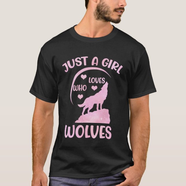 Camiseta Apenas uma garota que ama lobos Lobos Cute Wolf Wa (Frente)