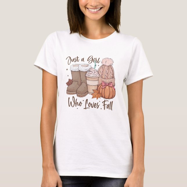 Camiseta Apenas uma Garota que Ama o Outono Aconchegante de (Frente)