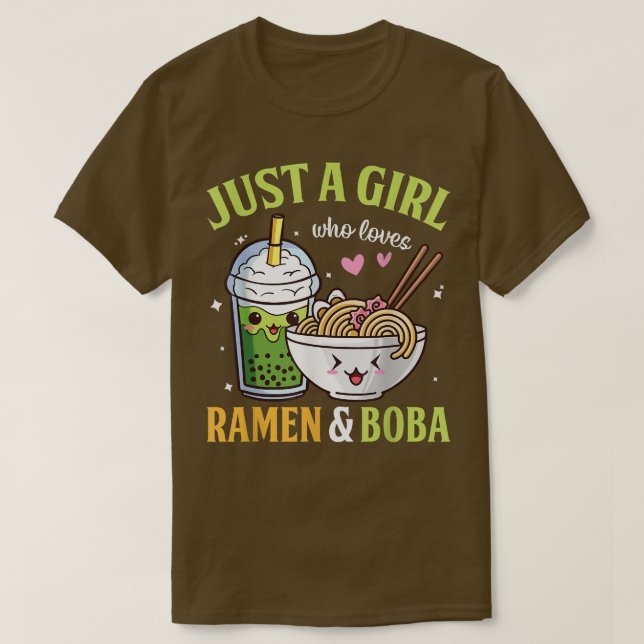 Camiseta Apenas uma garota que ama Ramen e Boba Kawaii Anim (Frente do Design)