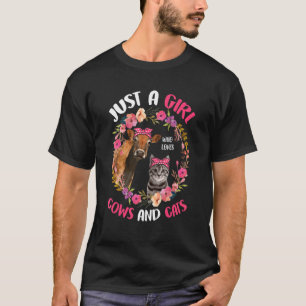 Camiseta Apenas Uma Garota Que Ama Vacas E Gatos Fazendeiro