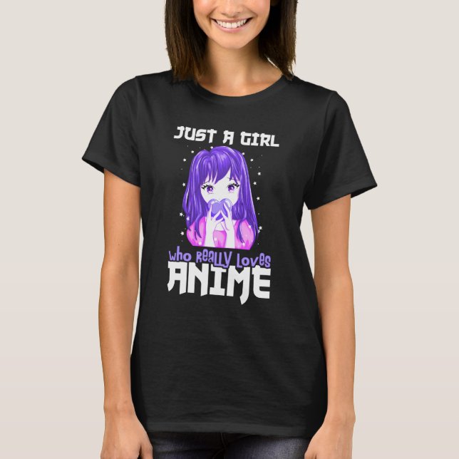 Camiseta Apenas uma garota que realmente ama anime em roxo (Frente)
