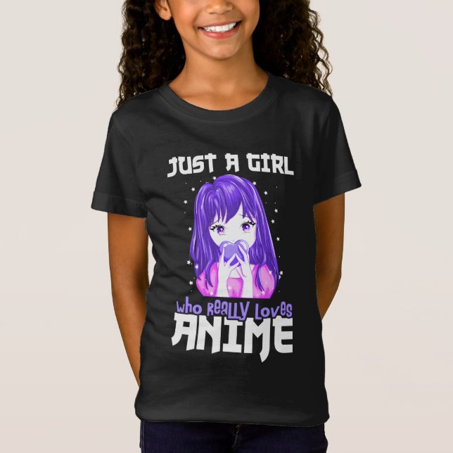 Camiseta Apenas uma garota que realmente ama anime em roxo (Frente)