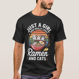 Camiseta Apenas Uma Garota Que Realmente Ama Ramen e Gatos