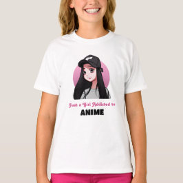 Camiseta Apenas uma garota viciada em animação | Rosa e Pre