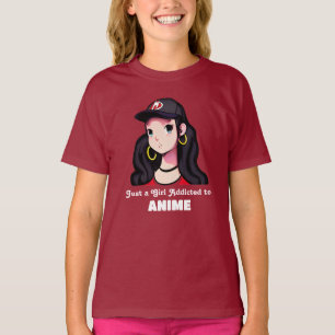 Camiseta Apenas uma Garota Viciada em Anime Vermelho e Pr