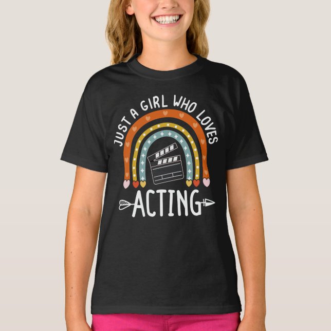 Camiseta Apenas Uma Menina Que Adora Agir No Teatro Arco-Ír (Frente)