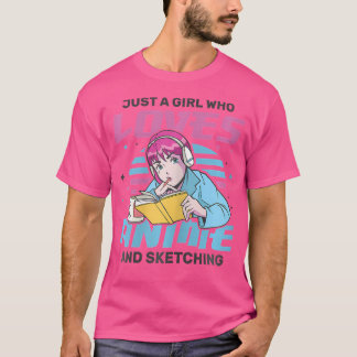 Camiseta Apenas Uma Menina Que Adora Anime Desenhando Desen