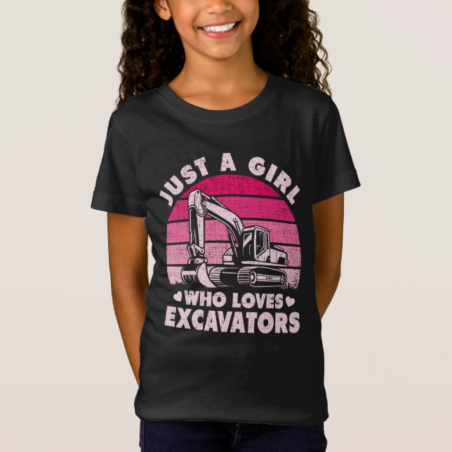 Camiseta Apenas Uma Menina Que Adora Escavadores Retroescav (Frente)