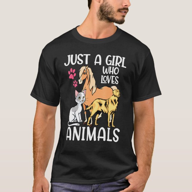 Camiseta Apenas Uma Menina Que Ama Animais Cachorros, Caval (Frente)