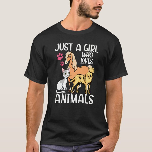 Camiseta Apenas Uma Menina Que Ama Animais Cachorros, Caval (Frente)