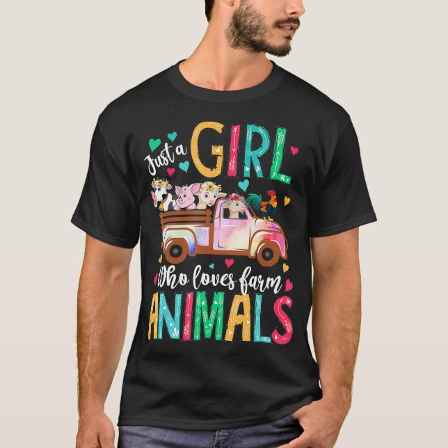 Camiseta Apenas Uma Menina Que Ama Animais De Fazenda Flor  (Frente)