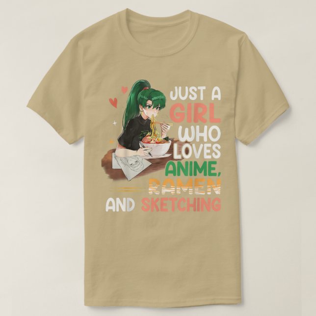 Camiseta Apenas Uma Menina Que Ama Anime Ramen E Desenhando (Frente do Design)
