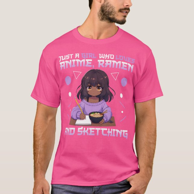 Camiseta Apenas Uma Menina Que Ama Anime Ramen E Desenhando (Frente)