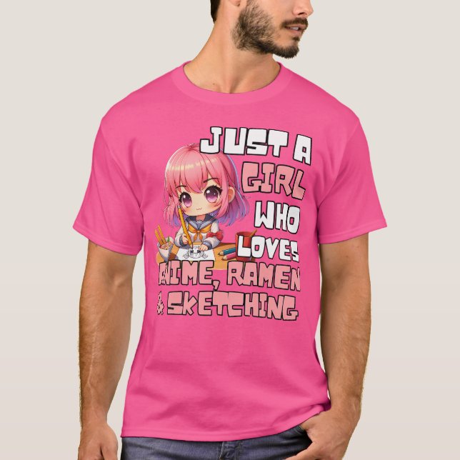 Camiseta Apenas Uma Menina Que Ama Anime Ramen E Desenho (Frente)