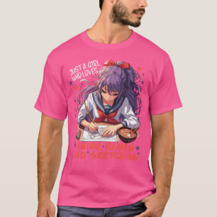 Camiseta Apenas Uma Menina Que Ama Anime Ramen E Esboça Cu