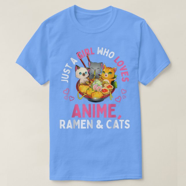 Camiseta Apenas Uma Menina Que Ama Anime Ramen E Gata Kawai (Frente do Design)