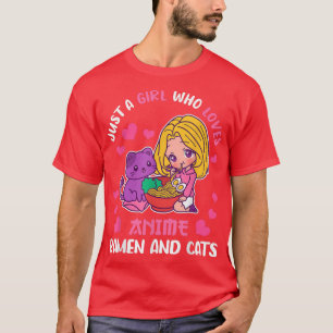 Camiseta Apenas Uma Menina Que Ama Anime, Ramen E Gatos - E